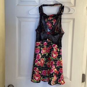 NWT Victoria's Secret Black Floral Chemise with matching Thong